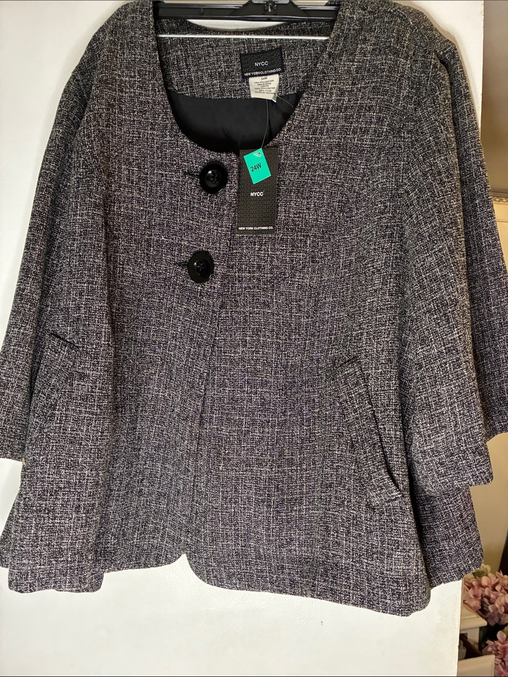 NYC Black and Gray Blazer NWT Size 24 W Beautiful Blazer with Two Large Buttons